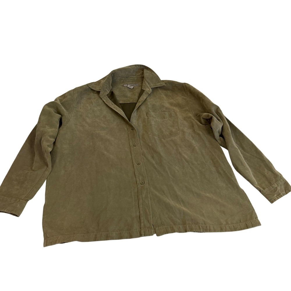 Chandler Hill Women XL Olive-green Faux Suede Shirt Long Sleeve Pocket